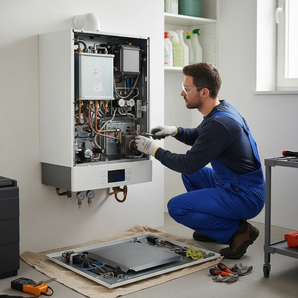 Gas Safe certified engineer working on a boiler