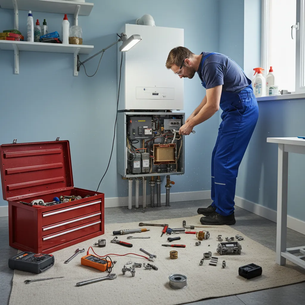 Boiler repair technician working in Horseheath home