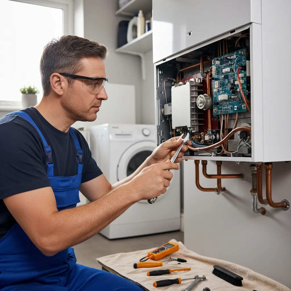 Gas Safe engineer performing boiler service